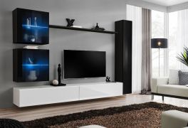 Woonwand in het elegante design Balestrand 278, kleur: zwart/wit – afmetingen: 180 x 280 x 40 cm (H x B x D), met vijf deuren en 10 vakken