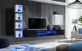 Moderne woonwand Volleberg 86, kleur: zwart/wit – Afmetingen: 150 x 280 x 40 cm (H x B x D), met genoeg opbergruimte