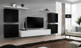 Bovenkast met veel opbergruimte Balestrand 54, kleur: zwart / wit - Afmetingen: 150 x 320 x 40 cm (H x B x D), met vijf deuren
