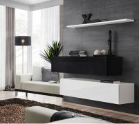 Twee elegante TV-onderkasten Balestrand 343, kleur: wit / zwart – afmetingen: 110 x 130 x 30 cm (H x B x D), met vier vakken