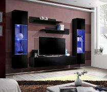 Donkere woonwand Hompland 12, kleur: zwart - Afmetingen: 170 x 260 x 40 cm (H x B x D), met push-to-open-functie