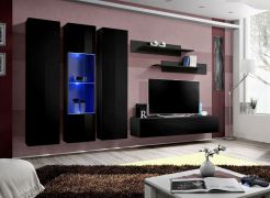 Hangend wandmeubel Hompland 40, kleur: zwart - Afmetingen: 170 x 260 x 40 cm (H x B x D), met blauwe LED-verlichting