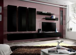 Woonkamerwand Hompland 44, kleur: zwart - Afmetingen: 170 x 320 x 40 cm (H x B x D), met genoeg opbergruimte