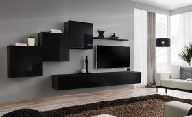 Woonwand in stijlvol Balestrand 148 design, kleur: Wotan eik - Afmetingen: 150 x 330 x 40 cm (H x B x D), met push-to-open functie