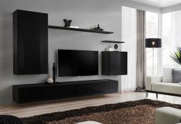 Eenvoudige woonwand Balestrand 18, kleur: zwart - Afmetingen: 160 x 270 x 40 cm (H x B x D), met push-to-open functie