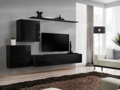 Moderne woonwand met veel opbergruimte Balestrand 66, kleur: zwart - Afmetingen: 150 x 250 x 40 cm (H x B x D), met push-to-open functie