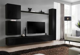 Eenvoudige woonwand Balestrand 114-design, kleur: zwart - Afmetingen: 180 x 280 x 40 cm (H x B x D), met push-to-open functie