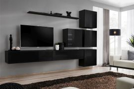 Eenvoudige woonwand Balestrand 130, kleur: zwart - Afmetingen: 200 x 310 x 40 cm (H x B x D), met 12 vakken