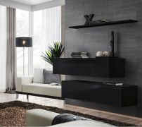 Set van 2 TV-onderkasten met hangplank Balestrand 338, kleur: zwart - Afmetingen: 110 x 130 x 30 cm (H x B x D), met vier vakken