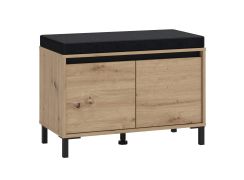 Bank met opbergruimte / 2 klapdeuren / schoenenkast / kleur: Artisan eiken / inclusief zitkussen / afmetingen: 80 x 40 x 57 cm / voor de entree