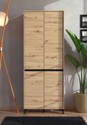 Garderobekast / 4 vleugeldeuren / 9 vakken / kleur: Artisanaal eiken / veel opbergruimte / ABS randen / afmetingen: 80 x 40 x 205,5 cm / voor de entree