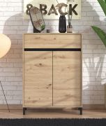 Schoenenkast / 1 lade / kleur: Artisan eiken / 2 scharnierdeuren / ABS randen / 4 vakken / afmetingen: 80 x 40 x 109,5 cm / voor de entree