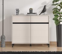 Ladekast / 2 draaideuren / kleur: kasjmier / 4 vakken / afmetingen: 106 x 40 x 90 cm / ABS randen / modern ontwerp / poten: zwart / 2 laden