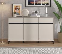 Ladekast / 3 draaideuren / 1,5 m breedte / Kleur: Cashmere / 3 lades / Afmetingen: 157 x 40 x 90 cm / Dressoir / ABS randen / 6 vakken / Poten: Zwart