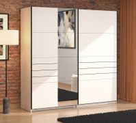 Kledingkast / kleur: opaak wit / breedte / 1 spiegeldeur / schuifdeurkast / afmetingen: 220 x 61 x 217,5 cm / ABS randen / 2 kledingstangen / 2 vakken