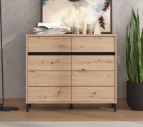 Ladekast / 2 draaideuren / kleur: Artisan eiken / 4 vakken / afmetingen: 106 x 40 x 90 cm / ABS randen / modern design / poten: zwart / 2 laden