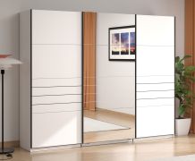 Kledingkast / 3-deurs / 1 spiegeldeur / kleur: opaak wit / 3 kledingstangen / afmetingen: 167 x 61 x 217 cm / zeer breedte / 3 vakken / veel opbergruimte