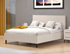 Tweepersoonsbed / comfortabel gestoffeerd hoofdbord / kleur: kasjmier / beige / ligvlak: 160 x 200 cm / poten: zwart / ABS randen