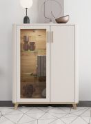 Vitrinekast / klein / kleur: kasjmier / 1 glasdeur / afmetingen: 90 x 40 x 116,5 cm / 1 vleugeldeur / ABS randen / getint glas / 6 vakken / voor in huis