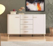 Ladekast / 4 lades / kleur: kasjmier / 2 draaideuren / dressoir / afmetingen: 154 x 40 x 90,5 cm / handgrepen & poten: Artisan eiken / 4 vakken / ABS randen