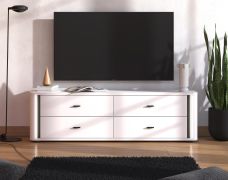 TV-onderkast / 4 lades / kleur: opaak wit / incl. LED-verlichting / TV-meubel / afmetingen: 176,5 x 40 x 52 cm / handgrepen: zwart / ABS randen
