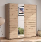 Schuifdeurkast / kleur: Artisan eiken / 1 spiegeldeur / afmetingen: 195 x 61 x 217,5 cm / 2 kledingstangen / kledingkast / 2 vakken / ABS randen