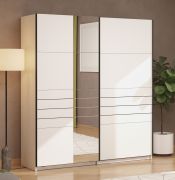 Schuifdeurkast / kleur: opaak wit / 1 spiegeldeur / afmetingen: 195 x 61 x 217,5 cm / 2 kledingstangen / kledingkast / 2 vakken / ABS randen