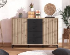 Ladekast / 4 laden / kleur: Artisan eiken / zwart / 2 scharnierdeuren / ABS vakken / afmetingen: 138 x 40 x 90 cm / dressoir / voor in huis