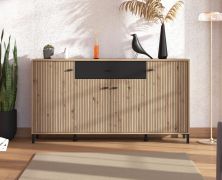 Ladekast / drie draaideuren / 1 lade / kleur: Artisan eiken / zwart / 6 vakken / afmetingen: 170 x 40 x 90 cm / dressoir / ABS randbescherming