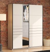Schuifdeurkast / kleur: kasjmier / 1 spiegeldeur / afmetingen: 145,5 x 60 x 217,5 cm / 2 kledingstangen / 2 vakken / kledingkast / ABS randen