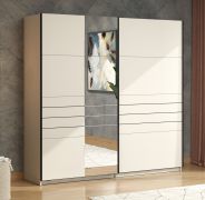 Kledingkast / kleur: kasjmier / breedte / 1 spiegeldeur / schuifdeurkast / afmetingen: 220 x 61 x 217,5 cm / ABS randen / 2 kledingstangen / 2 vakken