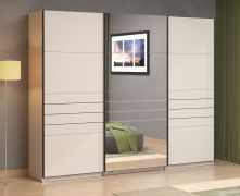 Kledingkast / 3-deurs / 1 spiegeldeur / kleur: kasjmier / 3 kledingstangen / afmetingen: 167 x 61 x 217 cm / schuifdeurkast / zeer breedte / 3 vakken
