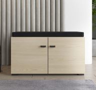 Bank met opbergruimte / 2 klapdeuren / kleur: eiken licht port / gestoffeerd zitkussen / 2 vakken / afmetingen: 77 x 35 x 40,5 cm / poten & handgrepen: zwart