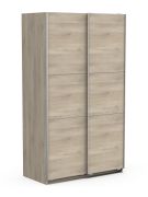 Kledingkast met schuifdeuren Liganga 01, hoogwaardige materialen, kleur: eiken Sonoma, afmetingen: 203 x 117 x 60 cm, twee kledingstangen, twee vakken