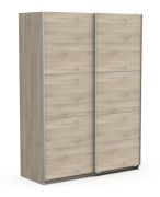 Kledingkast met twee schuifdeuren Liganga 03, kleur: Sonoma eiken, Melamine folie, afmetingen: 203 x 148 x 60 cm, twee kledingstangen, twee vakken