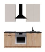 Keukenkastjes / keukenblok | Kleur: eiken Puccini / beige | 2 meter breedte | 5 elementen | zwarte handgrepen | incl. plint | Soft-Close functie