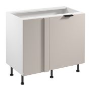 Keuken onderkast / hoekonderkast | 1 draaideur | Kleur: wit / beige | Push-to-open-functie | Soft-Close functie | 2 vakken | 100 x 56 x 87 cm | Links draaiende deur