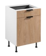 Keuken onderkast | 1 lade incl. bestekbak | Kleur: wit / eiken Puccini | Soft-Close functie | 60 x 52 x 87 cm | Metalen handgrepen | 1 draaideur | 2 vakken
