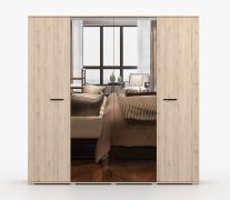 2 meter brede draaideurkast / kledingkast met spiegel / eiken / zwart hoogglans / Troodos 02 / 198 x 200 x 58 cm / 4 deuren / 12 vakken