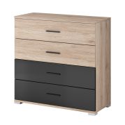 Ladekast | 93 x 90 x 42 cm | eiken / zwart hoogglans | Troodos 04 | 4 lades | kras- en vochtbestendig bovenblad | dunne zwarte handgrepen