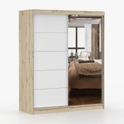 Schiebetürenschrank 1,6 Meter breit / Kleiderschrank | Galtee 05 | Weiß / Artisan | mit Spiegel | 6 Fächer | 2 Türen | 195 x 160 x 61 cm | Holzoptik