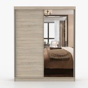 1,6 Meter breiter Kleiderschrank / Schiebetürenschrank mit Spiegel | Eiche | Galtee 09 | 195 x 160 x 61 cm | 2 Türen | 6 Fächer |  Einfarbig