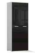 Draaideurkast / kledingkast | 199 x 80 x 51 cm | Hoogglans zwart / wit | Dubbele deuren | 2 vakken | Tweekleurig minimalistisch design