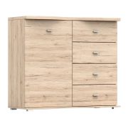 Ladekast / commode / 101 x 120 x 49,5 cm / eiken / 1 deur / effen kleur / dunne, zilverkleurige handgrepen / houtlook / veel opbergruimte / houtlook met nerf