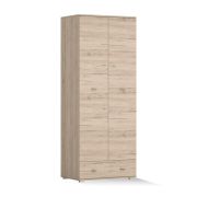 Kledingkast / draaideurkast | eiken | 1 deur | 202 x 80 x 52 cm | enkelkleurig | houteffect | 2 meter hoge kledingkast | onopvallende handgrepen, zilverkleurig