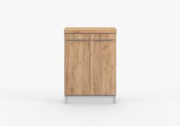 Draaideurkast / onderkast | bruin / wit | Parnassus 06 | 85 x 60 x 60 cm | 2 deuren | strak design | houteffect | werkblad 38 mm dik