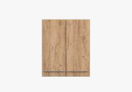 Draaideurkast / Hangkast / 71,5 x 60 x 29 cm / Bruin / Wit / Parnassus 08 / 2 deuren / Zilverkleurige metalen handgrepen / Front in houtlook