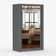 1,2 meter brede schuifdeurkast / kledingkast met spiegel Grijs | Biokovo 07 | 215 x 120 x 64 cm | 2 deuren | 7 vakken | Eenkleurig | hoekig