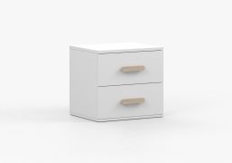 Nachtkastje / commode | wit | 2 ruime lades | eenvoudig | bruine massief houten handgrepen | Smolikas 146 | 50 x 55 x 40 cm