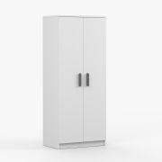Draaideurkast / kledingkast / Wit / Smolikas 72 / 192 x 80 x 50 cm / 2 deuren / 5 vakken / 1 kledingstang / grijze houten handgrepen / veel opbergruimte